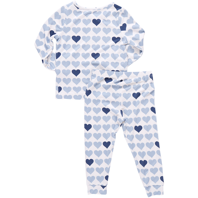 Kids Bamboo PJ Set - Blue Tiny Hearts