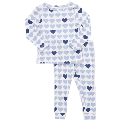 Kids Bamboo PJ Set - Blue Tiny Hearts