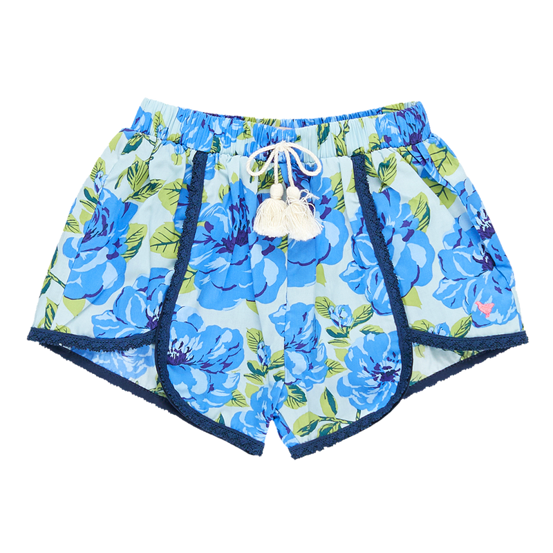 Girls Millie Short - Blue Peonies