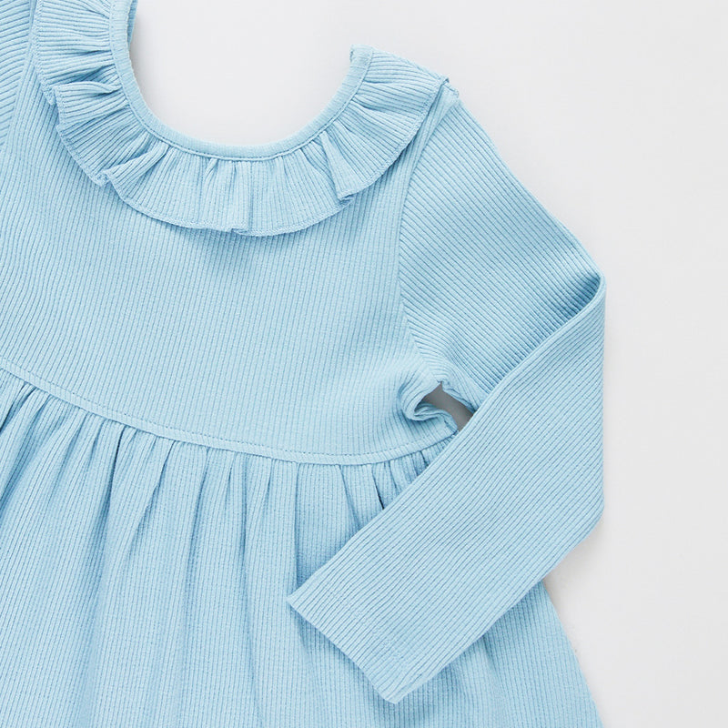 Girls Organic Princess Diana Rib Dress - Light Blue