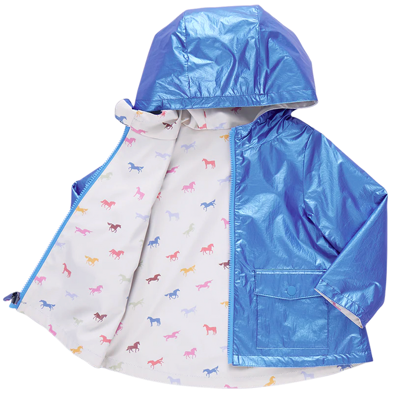 Girls Rafa Rain Coat - Blue Metallic