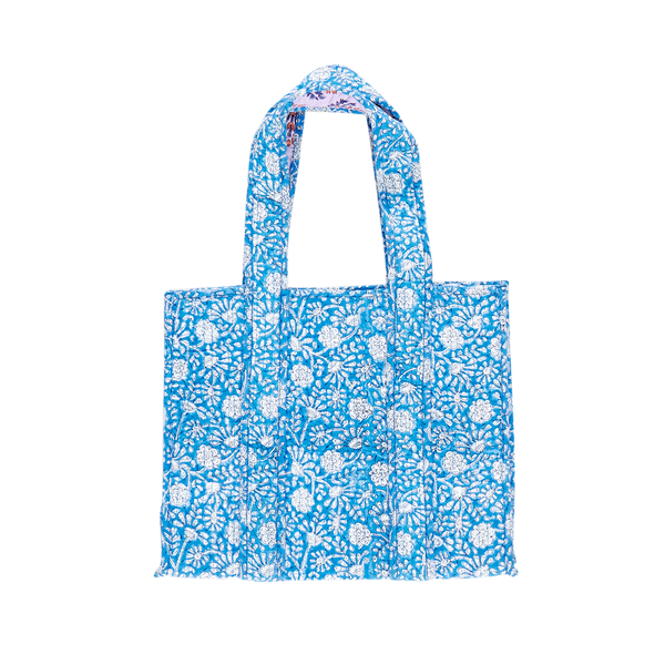 Small Reversible Quilted Tote - Blue Garden