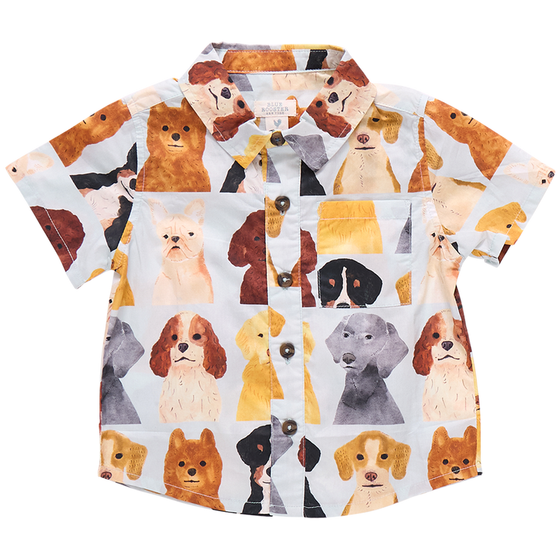 Boys Jack Shirt - Light Blue Watercolor Dogs