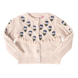 Girls Tari Tassel Sweater - Cream Flower Embroidery