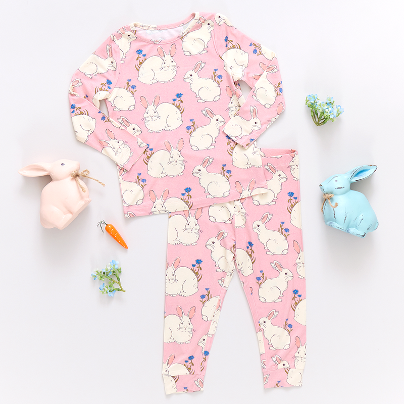 Kids Bamboo PJ Set - Pink Bunnies