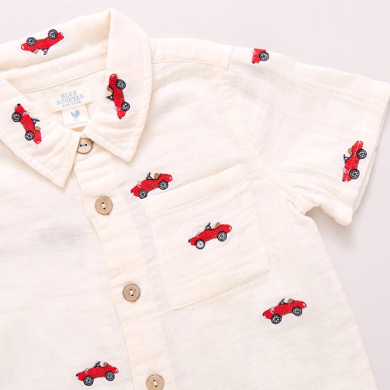 Baby Boys Jack Shirt - Vintage Car Embroidery