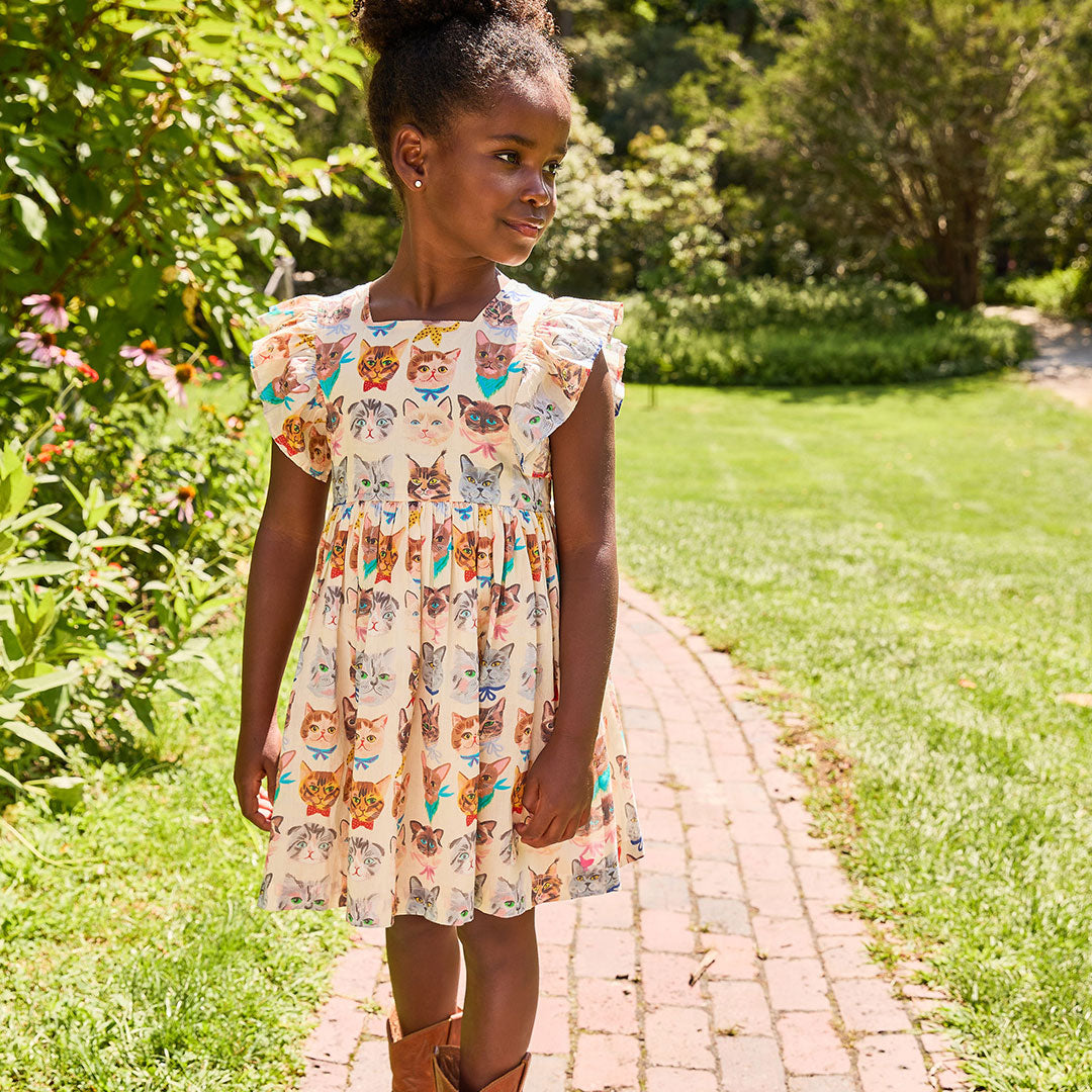 2-piece Kid Girl Polka dots Long-sleeve Tee and Cat Print Skirt Set