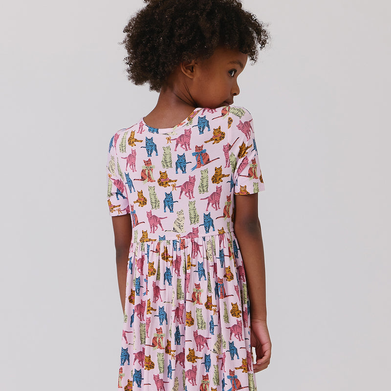 Girls Bamboo Steph Dress - Tabby Cats