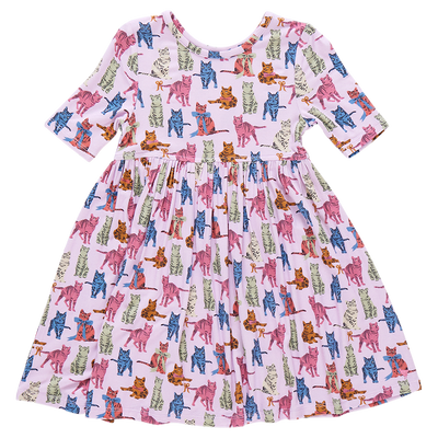 Girls Bamboo Steph Dress - Tabby Cats