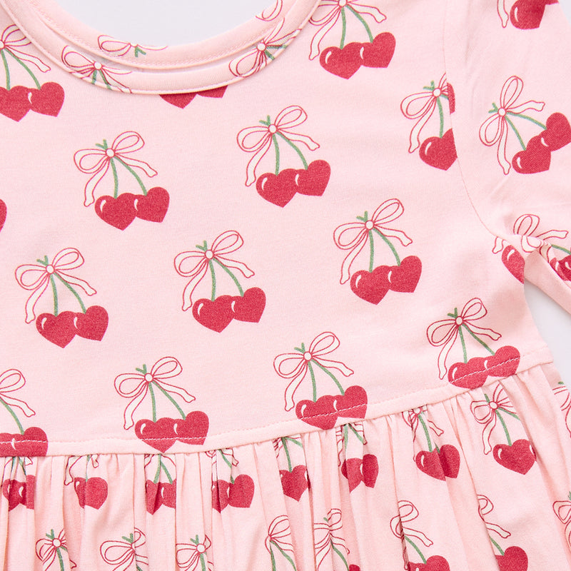 Girls Bamboo Steph Dress - Cherry Hearts