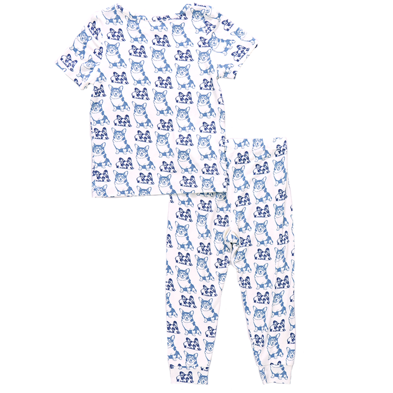 Kids Bamboo PJ Set - Blue Corgis