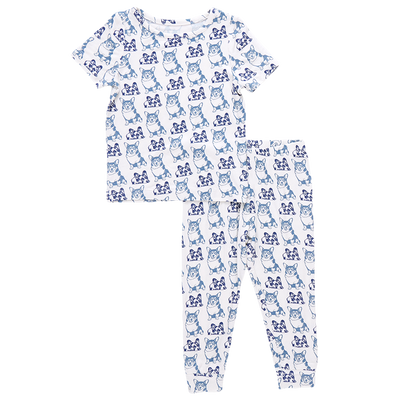 Kids Bamboo PJ Set - Blue Corgis