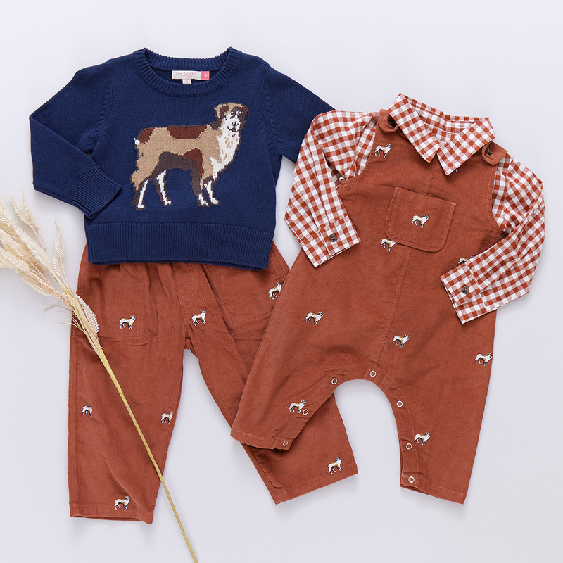 Baby Boys Corduroy Noah Jumper - Dog Embroidery