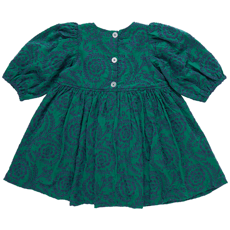 Girls Brooke Dress - Evergreen Blooming Embroidery