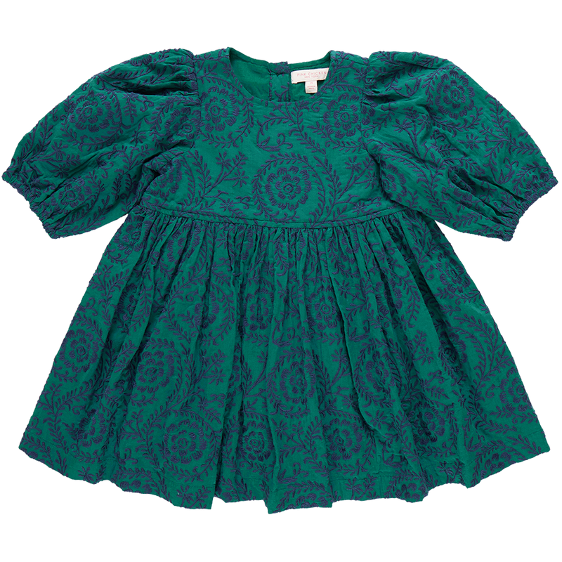 Girls Brooke Dress - Evergreen Blooming Embroidery