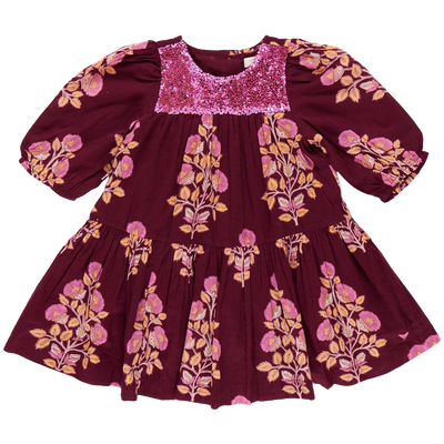 Girls Fiona Dress - Burgundy Bouquet Floral