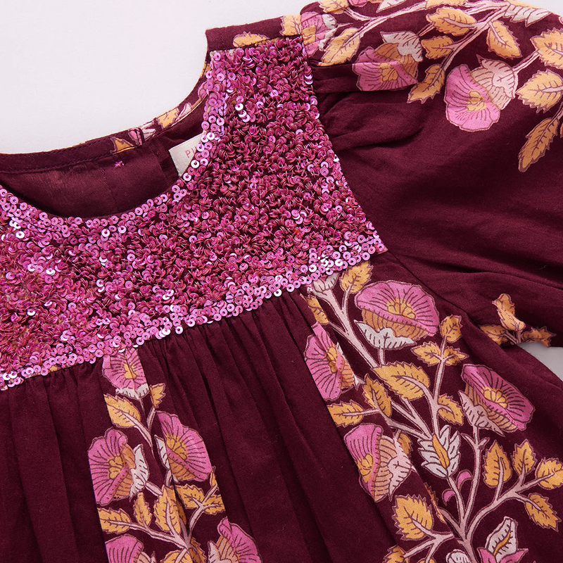 Girls Fiona Dress - Burgundy Bouquet Floral