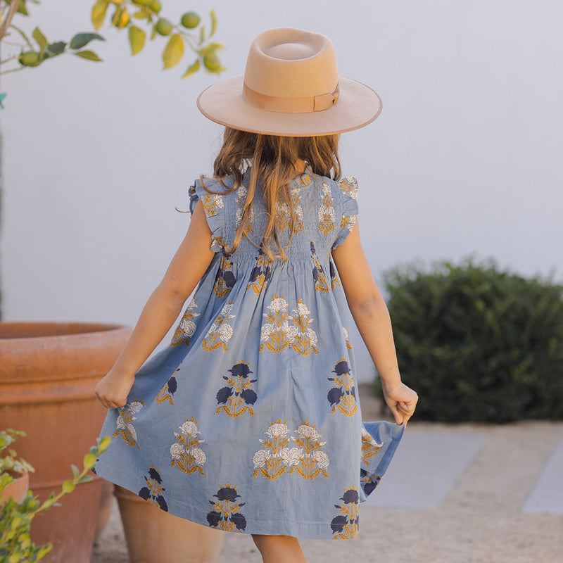 Girls Stevie Dress - Blue Flowerette