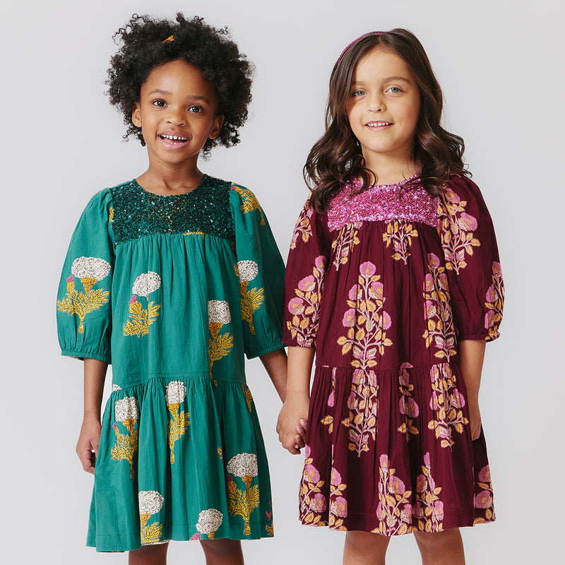 Girls Fiona Dress - Emerald Marigold