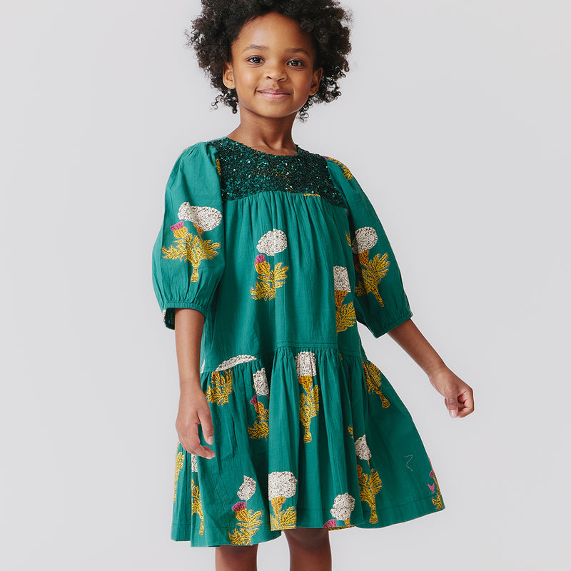 Girls Fiona Dress - Emerald Marigold