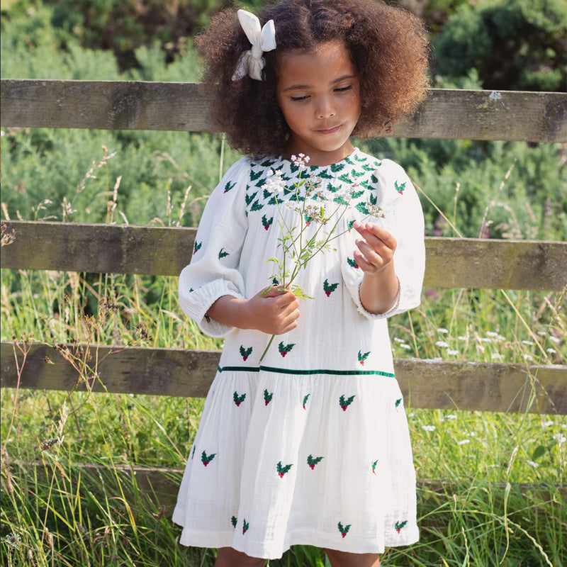 Girls Fiona Dress - Holly Embroidery