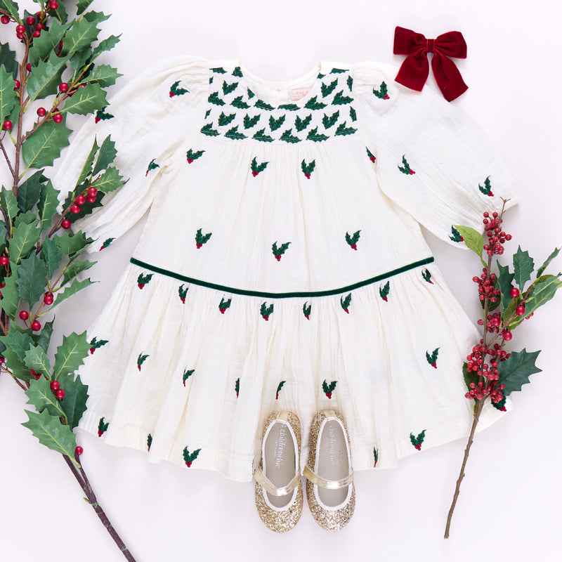 Girls Fiona Dress - Holly Embroidery