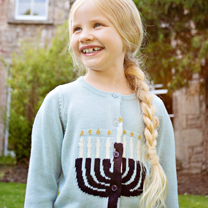 Girls Maude Sweater - Blue Menorah