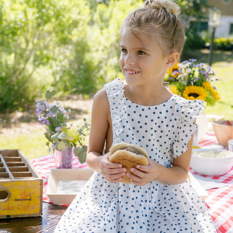 Girls Marceline Dress - Cream Ditsy Stars