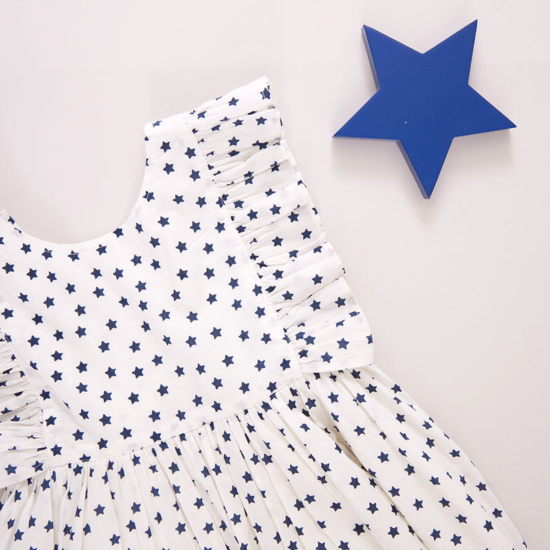 Girls Marceline Dress - Cream Ditsy Stars