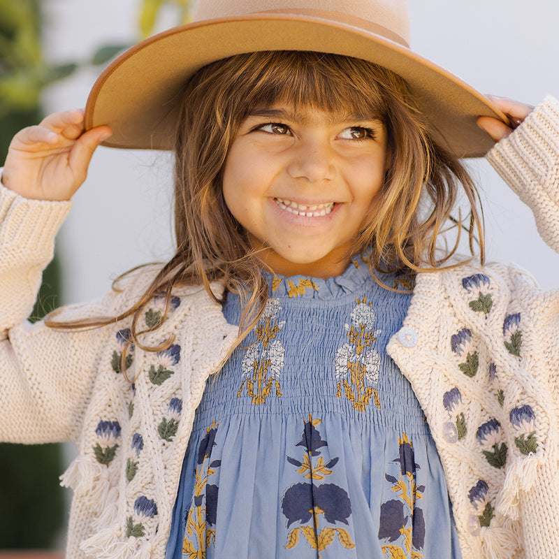 Girls Tari Tassel Sweater - Cream Flower Embroidery