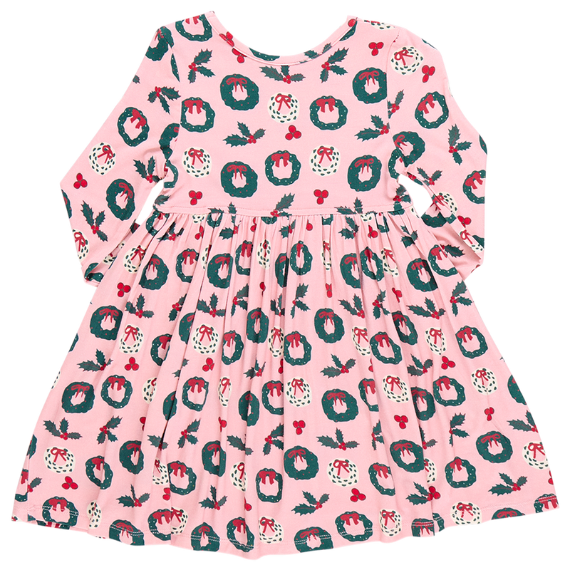 Girls Bamboo Steph Dress - Wreaths and Holly