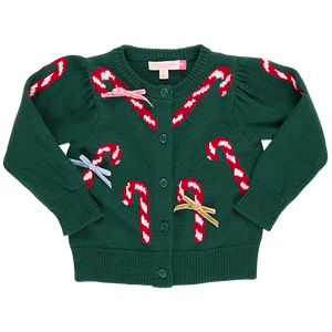 Girls Constance Sweater - Green Candy Cane Bows