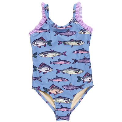 Girls Claire Suit - Blue Multi Fishies