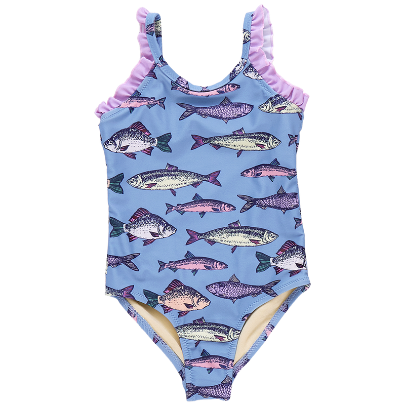 Girls Claire Suit - Blue Multi Fishies