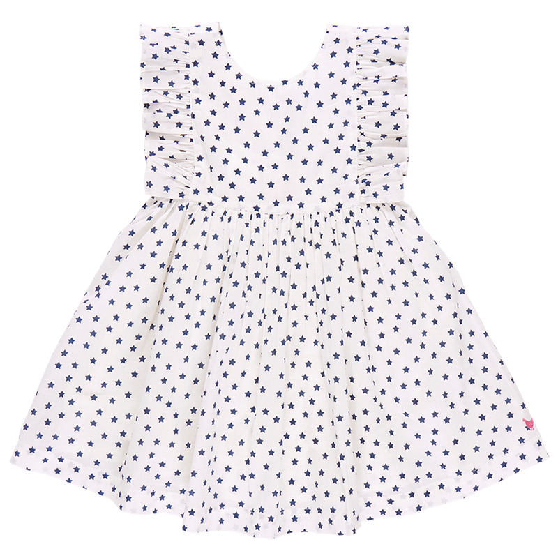 Girls Marceline Dress - Cream Ditsy Stars