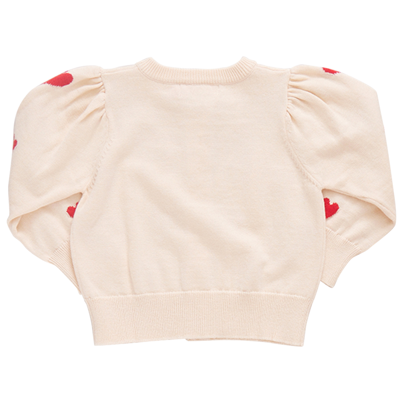 Girls Constance Sweater - Cream and Red Hearts