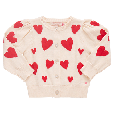 Girls Constance Sweater - Cream and Red Hearts