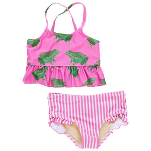 Girls Joy Tankini - Magenta Pink Frogs