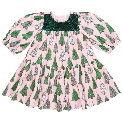 Girls Fiona Dress - Pink Trees