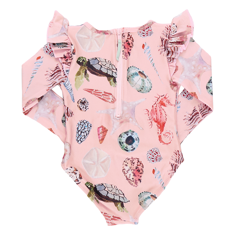 Girls Rachel Suit - Pink Watercolor Shells