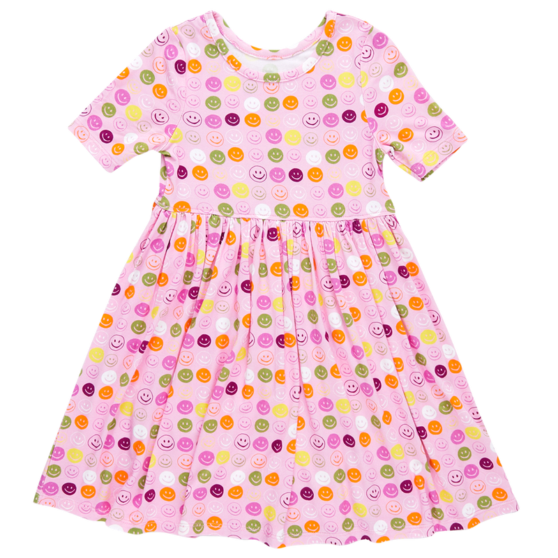 Girls Bamboo Steph Dress - Smiley Faces