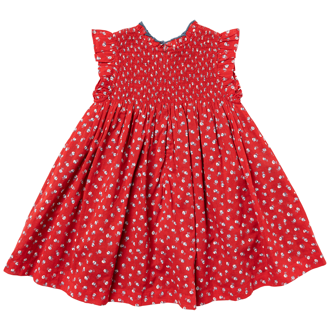 Girls Stevie Dress - Tiny Red Roses – Pink Chicken