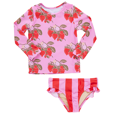 Girls Rash Guard Set - Pink Wild Strawberries