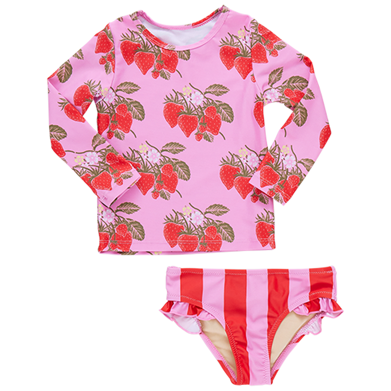 Girls Rash Guard Set - Pink Wild Strawberries