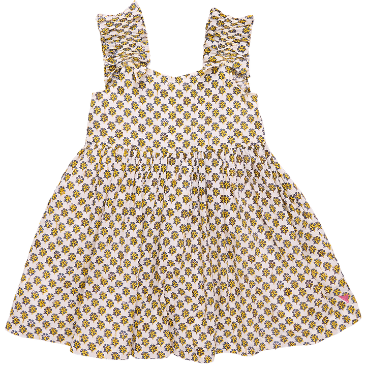 Girls Via Dress - Yellow Lisbon Ditsy