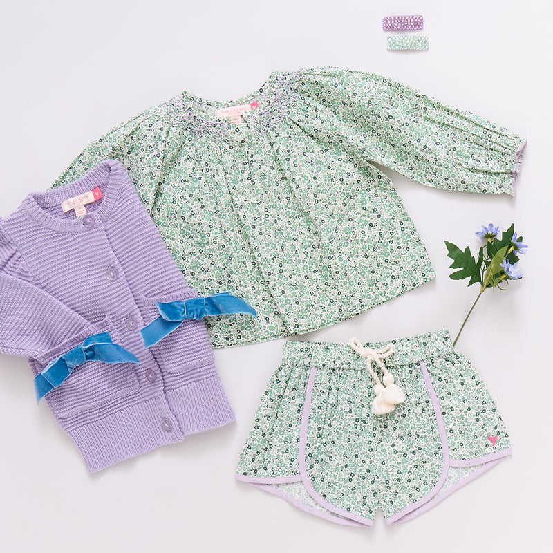 Girls Ava Top - Green Mini Ditsy