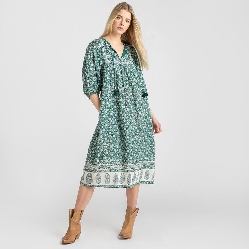 Womens Sanaa Dress - Green Garden Floral