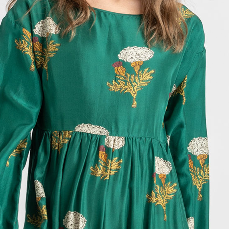 Womens Silk Kelly Dress - Emerald Marigold