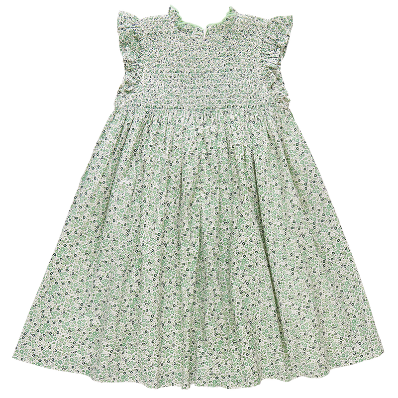 Girls Stevie Dress - Green Mini Ditsy