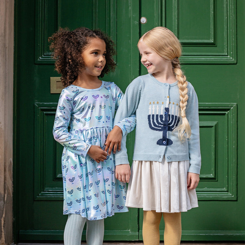 Girls Maude Sweater - Blue Menorah